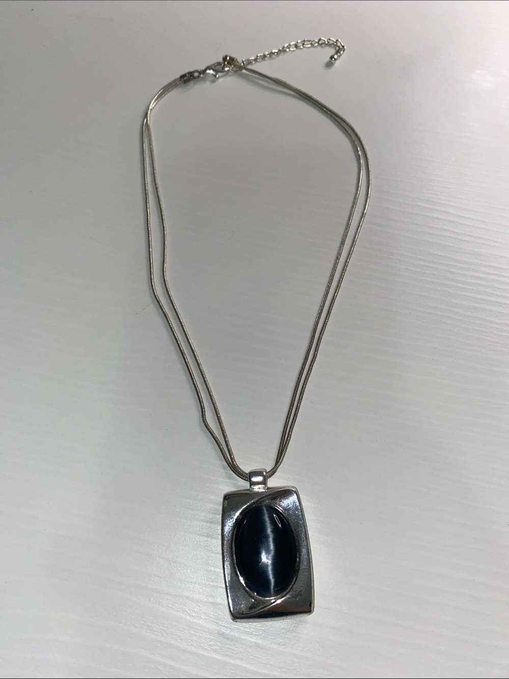 Silver Pendant Necklace with Black Oval Stone